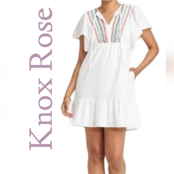 Knox Rose Dresses & Skirts - Knox Rose White Midi Dress with Multicolor Embroidery